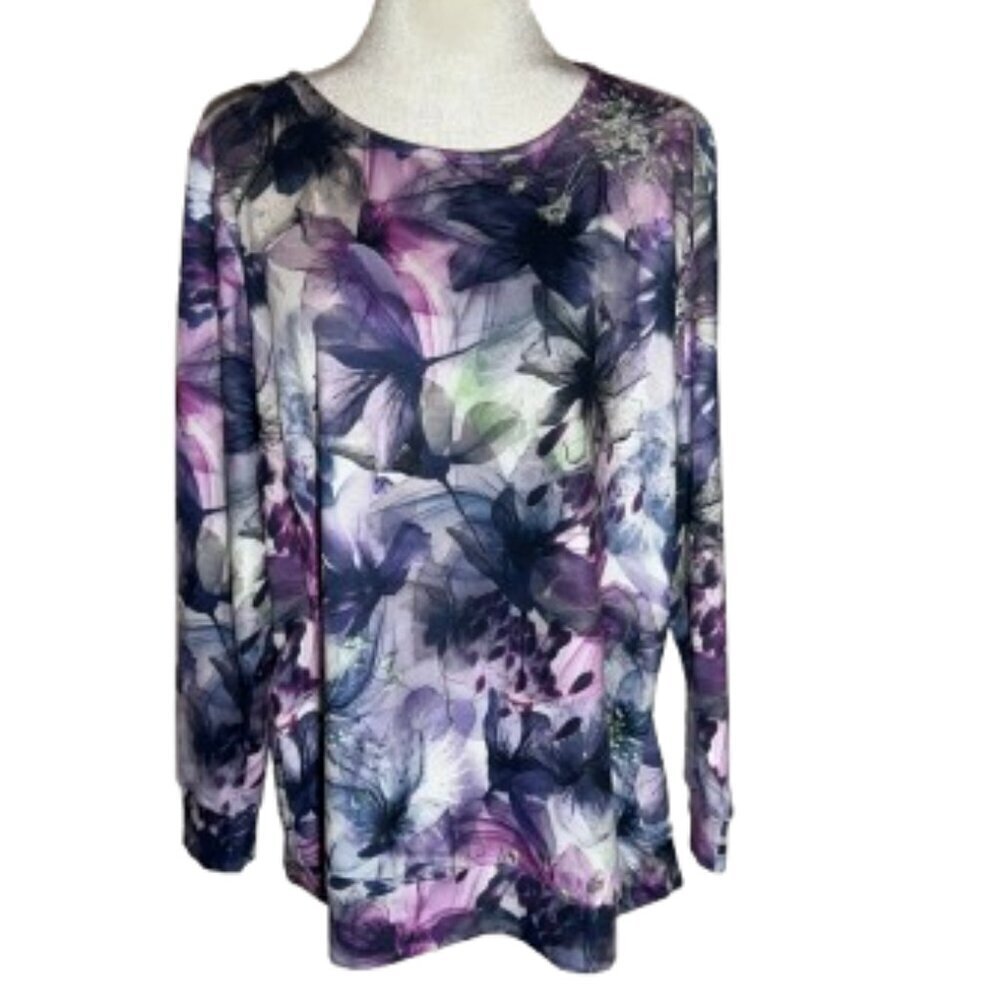 CJ Banks Multicolor Floral Long Sleeve Top - 1X